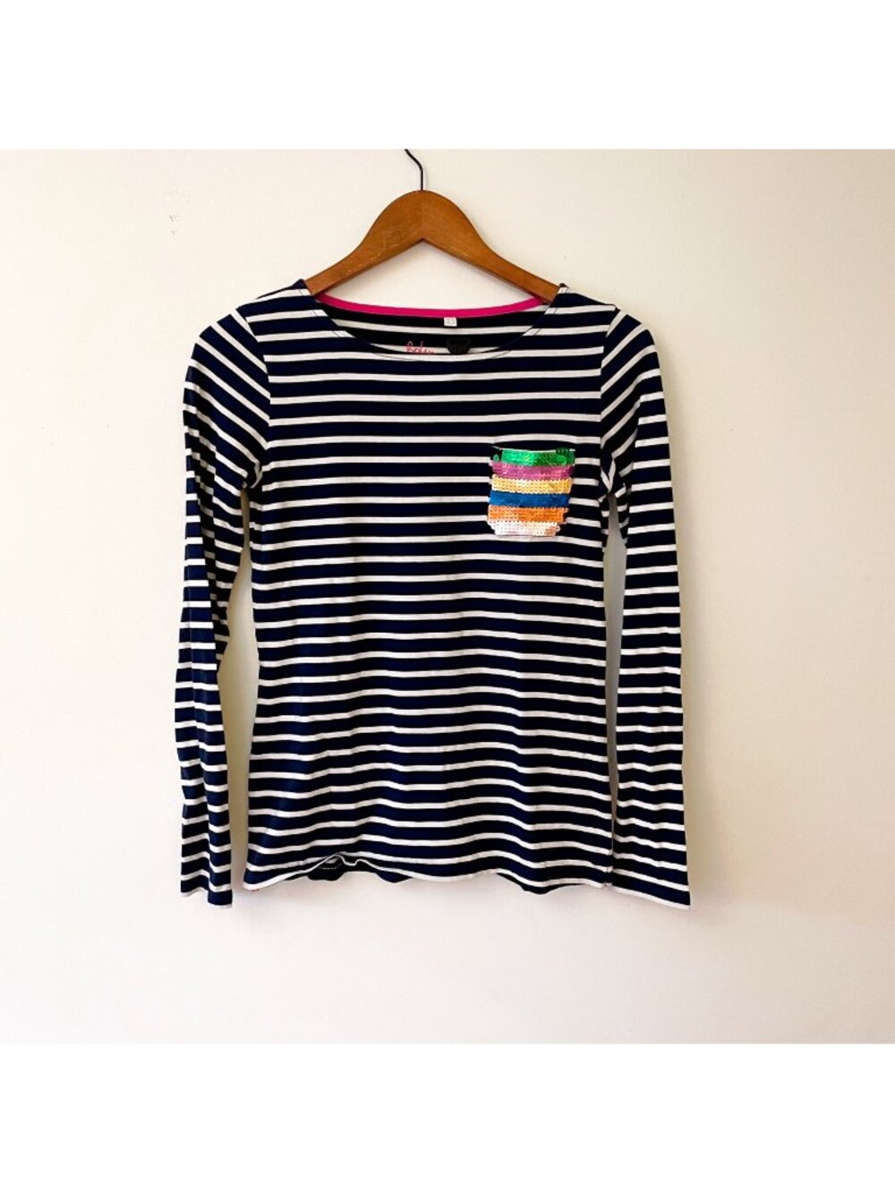 Boden Breton Rainbow Sequin Pocket Tee, Size 2